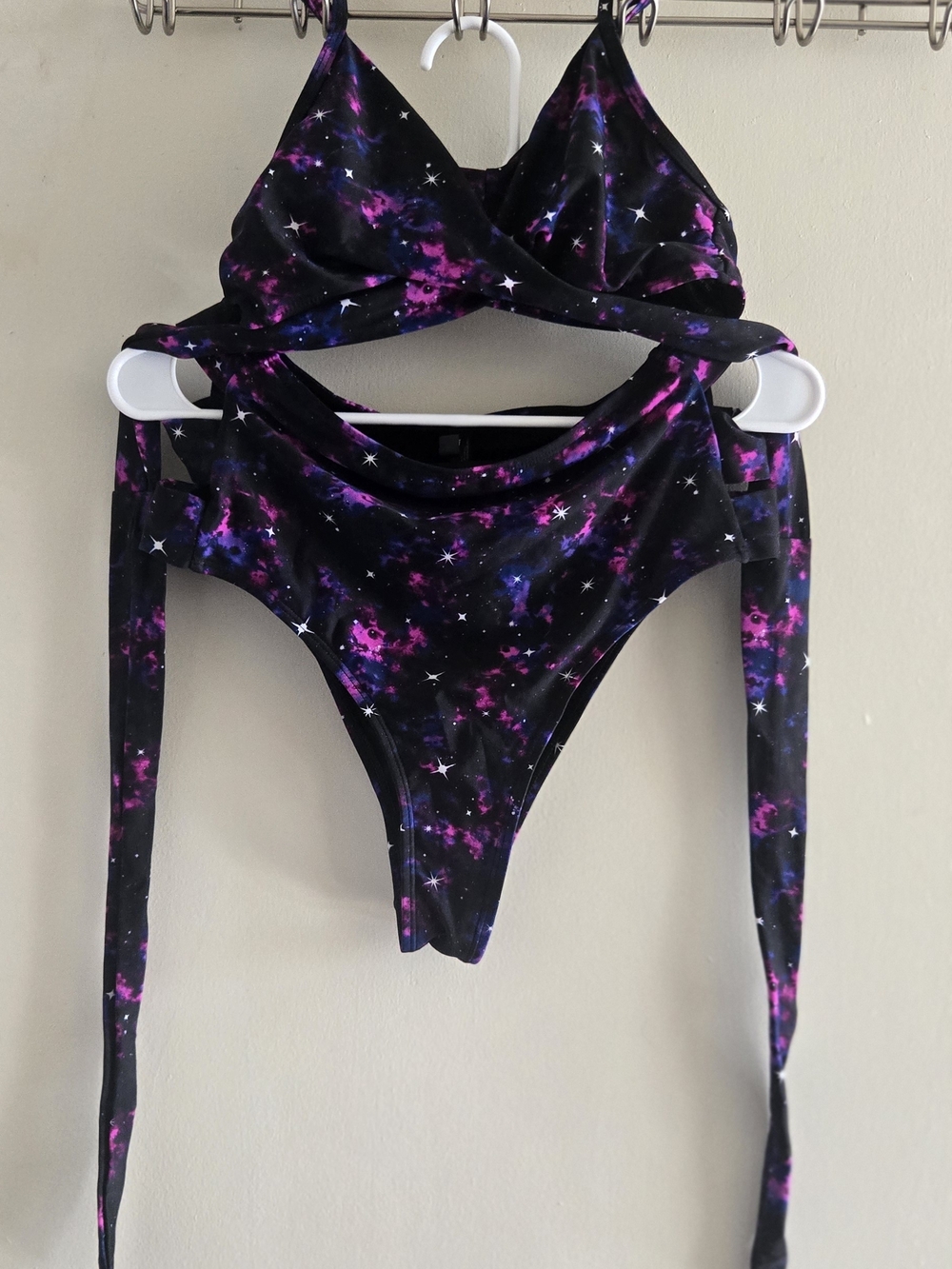 Hot Topic Black Top with Purple & Pink Galaxy Print Small Top/ Medium Bottoms